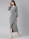 Women Silver Solid Gown Dress-8I-10009-Silver