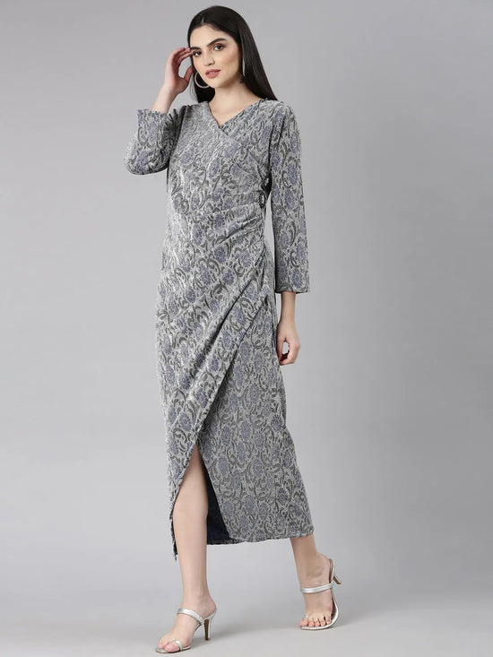 Women Silver Solid Gown Dress-8I-10009-Silver