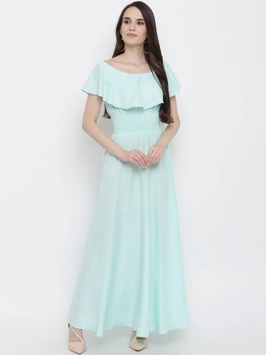 Smocking on waist maxi dress in Sky Blue