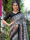 Saree Mall Women's Cotton Charcoal Grey Printed Designer Saree With Blouse Piece-MINAXI3401