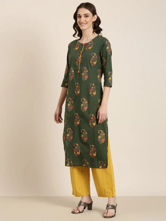 Women Green Floral Kurta Set-CRL-1950-Green