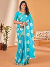 Saree Mall Women's Cotton Slub Blue Printed Designer Saree With Blouse Piece-NAVYA119