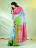 Sea Green Cotton Ikat Saree With Ganga Jamuna Border-MA66BCT431380077