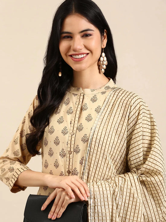 Women's Beige Printed Kurta Set-JCR-02-Beige