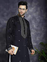 Men's Sequins Embroidered Kurta With Pyjama.-JOKP-P-5046Black