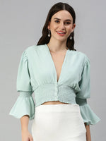 Women's Sea Green Solid Crop Tops-AE-10303-Seagreen