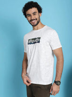 Venitian Men Printed Round Neck White Cotton Lycra T-Shirt