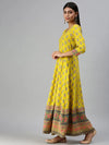 Women's Yellow Printed Anarkali Kurta-RF1245-Yellow