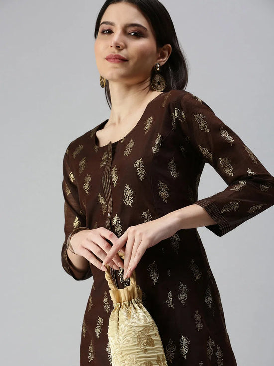 Women's Brown Printed Straight Kurta-GW396-Brown