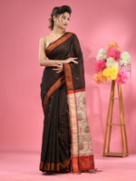 Black Cotton Blend Handwoven Saree With Jute Weaving Pallu-MA51BCT431930040