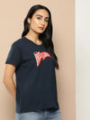 Difference of Opinion Navy Blue Graphic Boxy Regular T-shirt