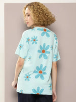 Dillinger Turquoise Blue Graphic Oversized T-Shirt-WMNCR399PTG-XS