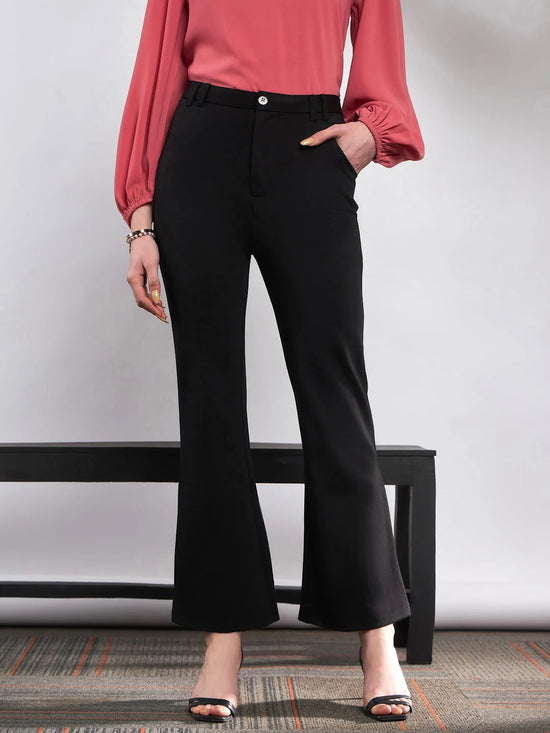 Women Black Knit Bell Bottom Pants