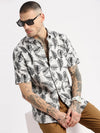 Men Spread Collar Floral Grey Casual Shirt-REVERIE-2129-Grey