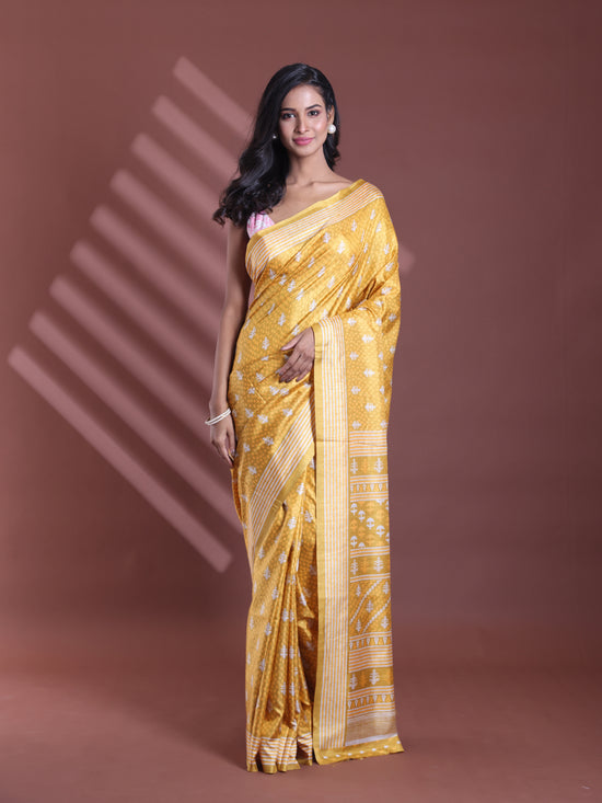 Mustard Silk Soft Saree With Texture Print-MA60BSL01400062