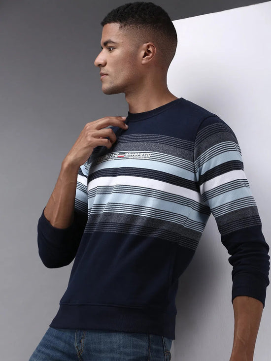 Men Blue Striped Sweatshirt-OTRS-5-Navyblue