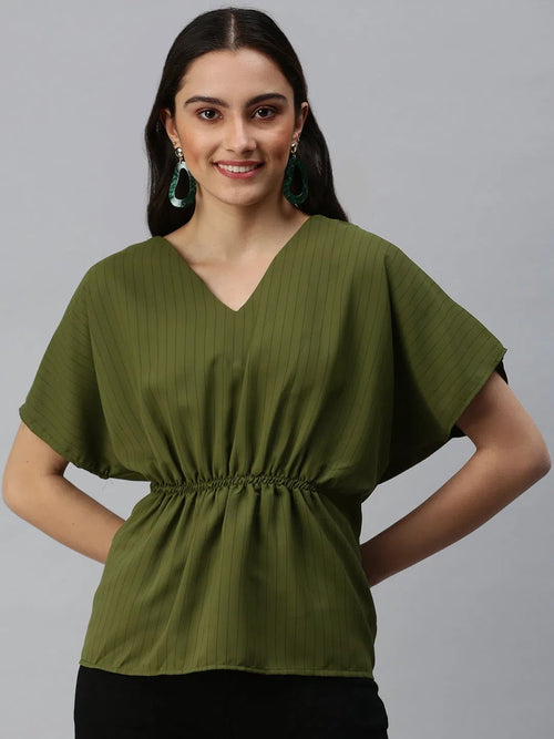 Women's Striped Olive Top-AE-10279-Olive