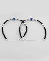 Set Of 2 Evil Eye Black with Flower Shaped Beads Anklet-VOJ411