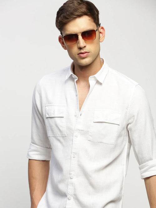 Men White Solid Shirt-ANAH-1677-White