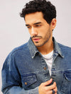 Men Blue Washed Relax Fit Denim Jacket