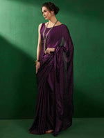 Saree Mall Women's Satin  Purple Embellished Designer Saree With Blouse Piece-VEDNSHI1775