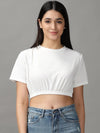 Women's White Solid Cinched Waist Crop Top-AE-10504-White