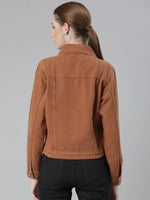 Women Camel Brown Solid Denim Jacket-GZ-5598-Camelbrown