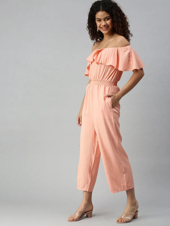 Women's Peach Solid Jumpsuit-AE-9927-Peach