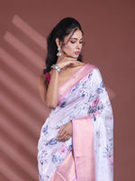 Light Lavender Floral Print Silk Soft Saree With Zari Border-MA60BSL01770013