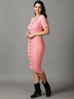 Women's Pink Solid Bodycon Dress-TG-12259-Pink