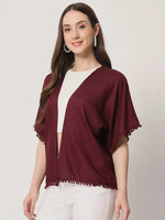 Wine Solid Pom Pom Shrug