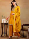 Ahika Women Yellow Silk Blend Embroidered Straight Kurta Palazzo Set