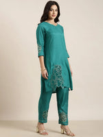 Women Straight Green Floral Kurti and Trousers Set-UB-3166-Green