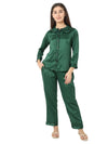 Smarty Pants Women's Silk Satin Bottle Green Color Night Suit