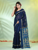 Navy Blue Cotton Saree With Ethnic Motifs-MA66BCT431080055