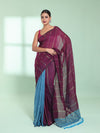 Dark Purple Half & Half Cotton Saree With Zari Stripes-MA59CT06540008