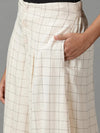 Women's Cream Checked Culottes-AE-10402-Cream