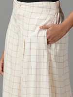 Women's Cream Checked Culottes-AE-10402-Cream