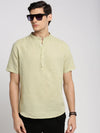 Men Sea Green Solid Mandarin Collar Casual Short Kurta-QATARKURTHALINEN-62-Seagreen