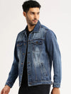 Men Blue Spread Collar Solid Denim Jacket-IB-DJ-07-6-Blue