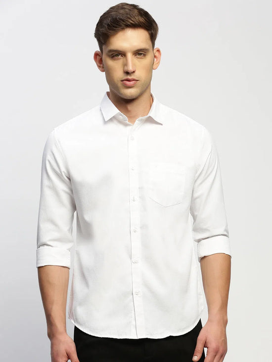 Men White Solid Shirt-RAYMONDSDOBBY-262-White