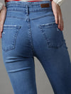 Women's Blue Solid Skinny Fit Denim Jeans-GZ-5190-1-Blue