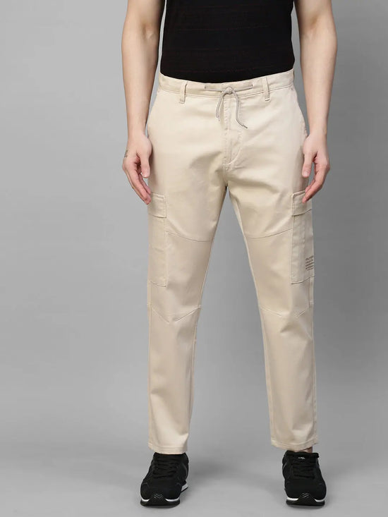 Genips Men's Cotton Stretch Bahamas Cargo Fit Solid Cream Cargo