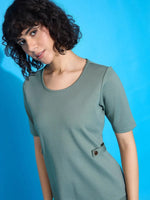 Women Green Half Sleeves Top With Tapered Pants