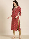 Women Burgundy Geometrical Straight Kurta-AT-A805-K-Burgundy