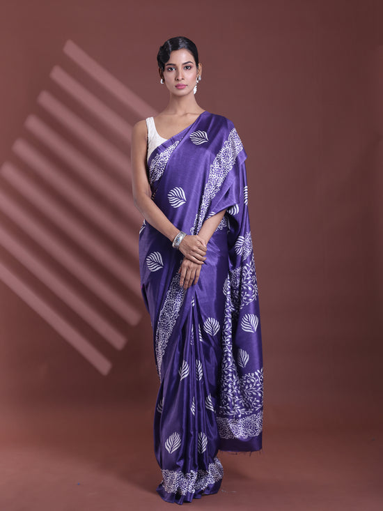 Navy Blue Silk Soft Saree With Texture Print-MA60BSL01400057