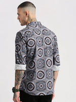 Men Spread Collar Abstract Grey Casual Shirt-PELSIC-2249-Grey