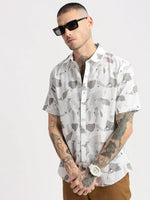 Men Spread Collar Abstract White Casual Shirt-NAHAR-2161-White