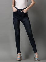 Women's Navy Blue Solid Skinny Fit Denim Jeans-GZ-5268-Navyblue