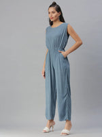 Women's Blue Printed Jumpsuit-AE-9891-Blue